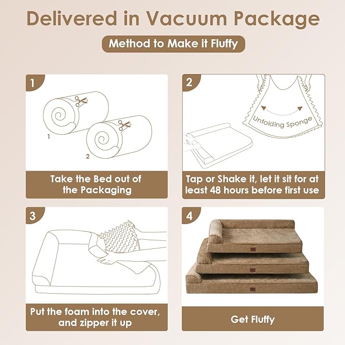 EHEYCIGA Memory Foam Dog Bed Large Size Dogs, Orthopedic Dog Bed Large with Washable Removable Cover, Waterproof Pet Sofa Couch with Nonskid Bottom, 36x27x6, Camel