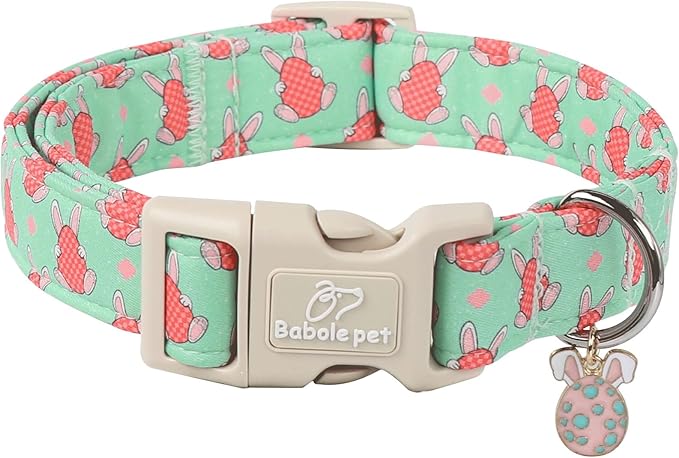 Easter Dog Collar for Small Dogs - Green Bunny Egg Dog Collars, Cute Boy Girl Dogs Easter Collar, Adjustable Spring Holiday Pet Collars with Quick Release Buckle S