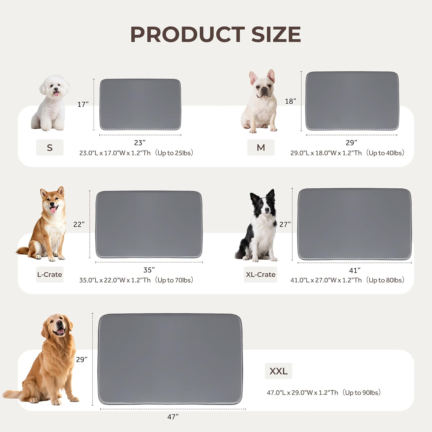 Waterproof Dog Crate Pad Medium Sized Dog, Dual-Sided Outdoor Dog Bed for Crate Washable, Cooling Dog Sleeping Foam Mat, Wipeable, 35×22, Grey
