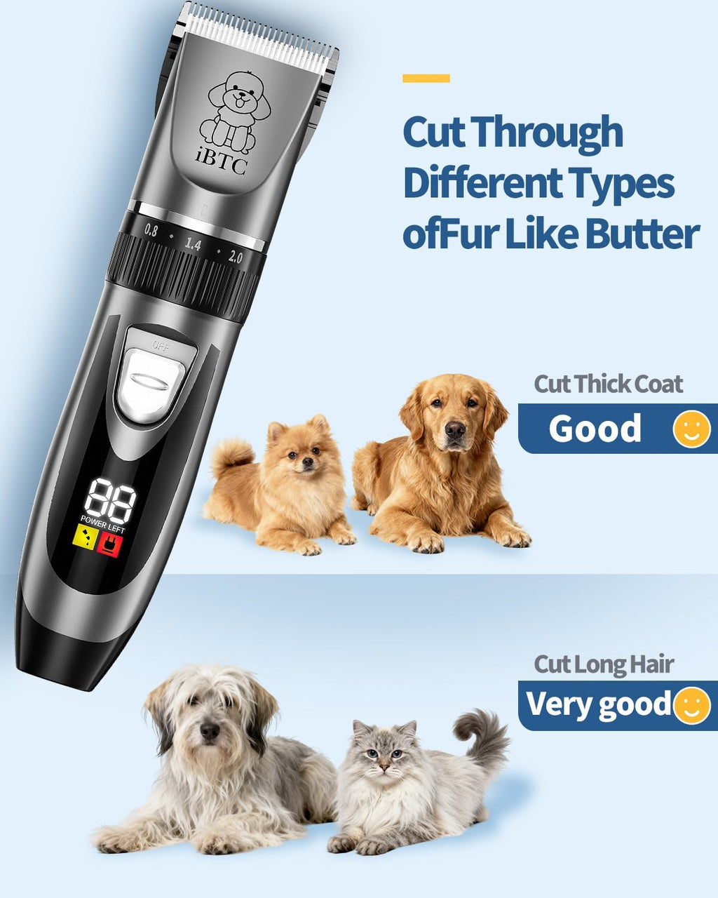 iBTC Dog Clippers and Paw Trimmer Kit 2 in 1 Low Noise Cordless Dog Clippers for Grooming Pet Hair Trimmers for Small and Large Dogs Cats Animals(Grey and White Set)