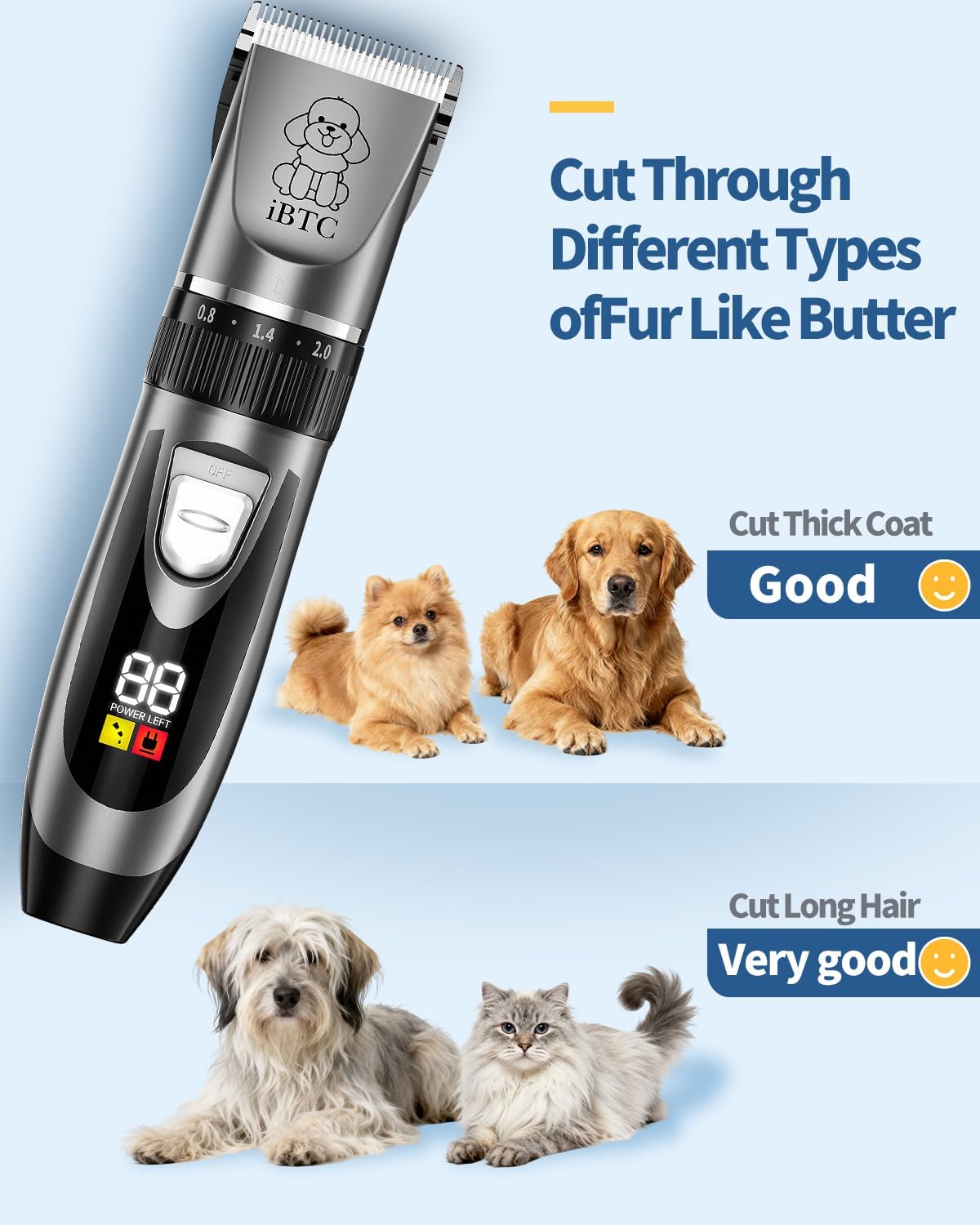 iBTC Dog Clippers and Paw Trimmer Kit 2 in 1 Low Noise Cordless Dog Clippers for Grooming Pet Hair Trimmers for Small and Large Dogs Cats Animals(Grey and White Set)