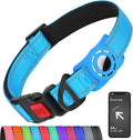 Airtag Dog Collar with AirTag Holder for Medium Dogs, Reflective, Soft Padded & Safety Locking Buckle, Nylon Pet Collars Adjustable for All Breeds, SkyBlue,M
