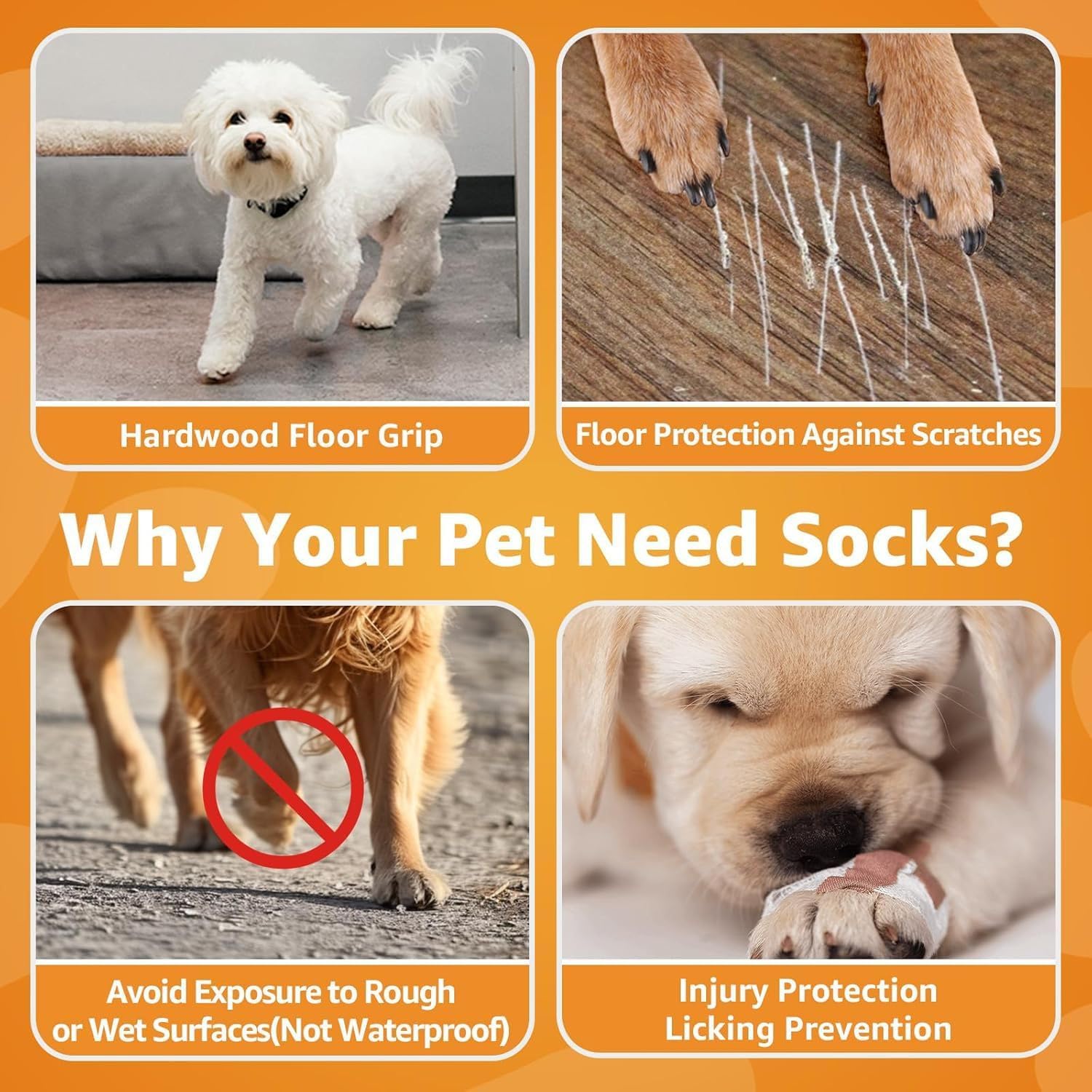 2 Pairs Anti Slip Dog Socks to Prevent Licking Paws,Dog Shoes for Hot Pavement,Dog Booties for Small Medium Large Senior Dogs,Paw Protectors for Hardwood Floors (Black&Grey,XL)