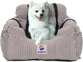 BLOBLO Dog Car Seat Pet Booster Seat Pet Travel Safety Dog Bed for Car with Storage Pocket (Coffee Stripe)