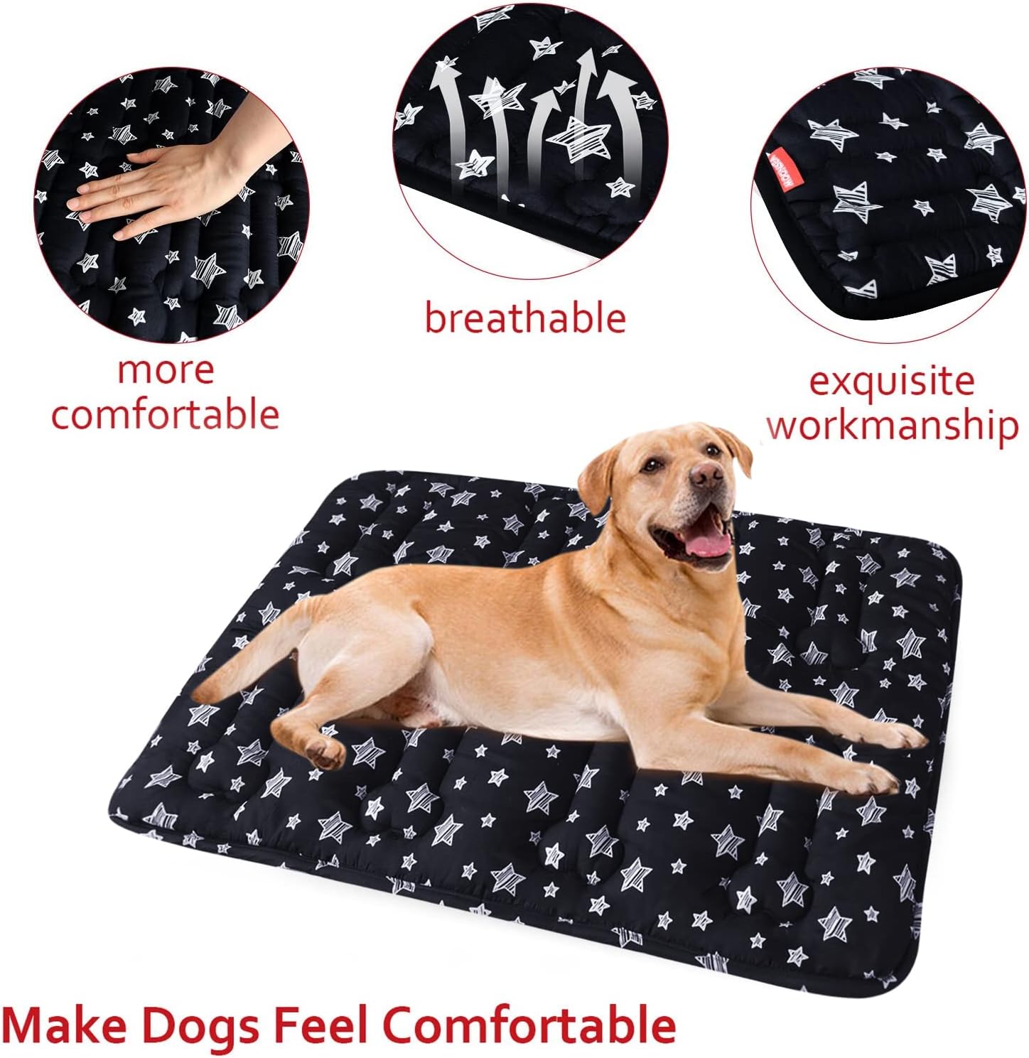Dog Crate Mat (36" X 23") 2 Pack, Soft Dog Bed Mat with Cute Prints, Personalized Dog Crate Pad, Anti-Slip Bottom, Machine Washable Kennel Pad, Black