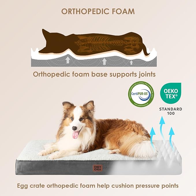 EHEYCIGA Orthopedic XL Dog Beds for Extra Large Dogs with Removable Washable Cover, Beige, 44x32