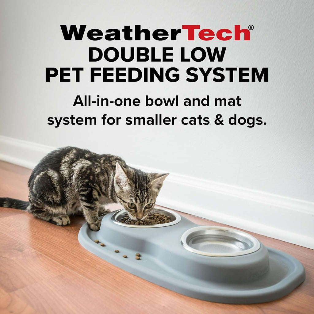 WeatherTech Double Low Pet Feeding System w/Plastic Dog/Cat Bowls - 16 oz (2 Cups) Light Grey (PDL1602LG)