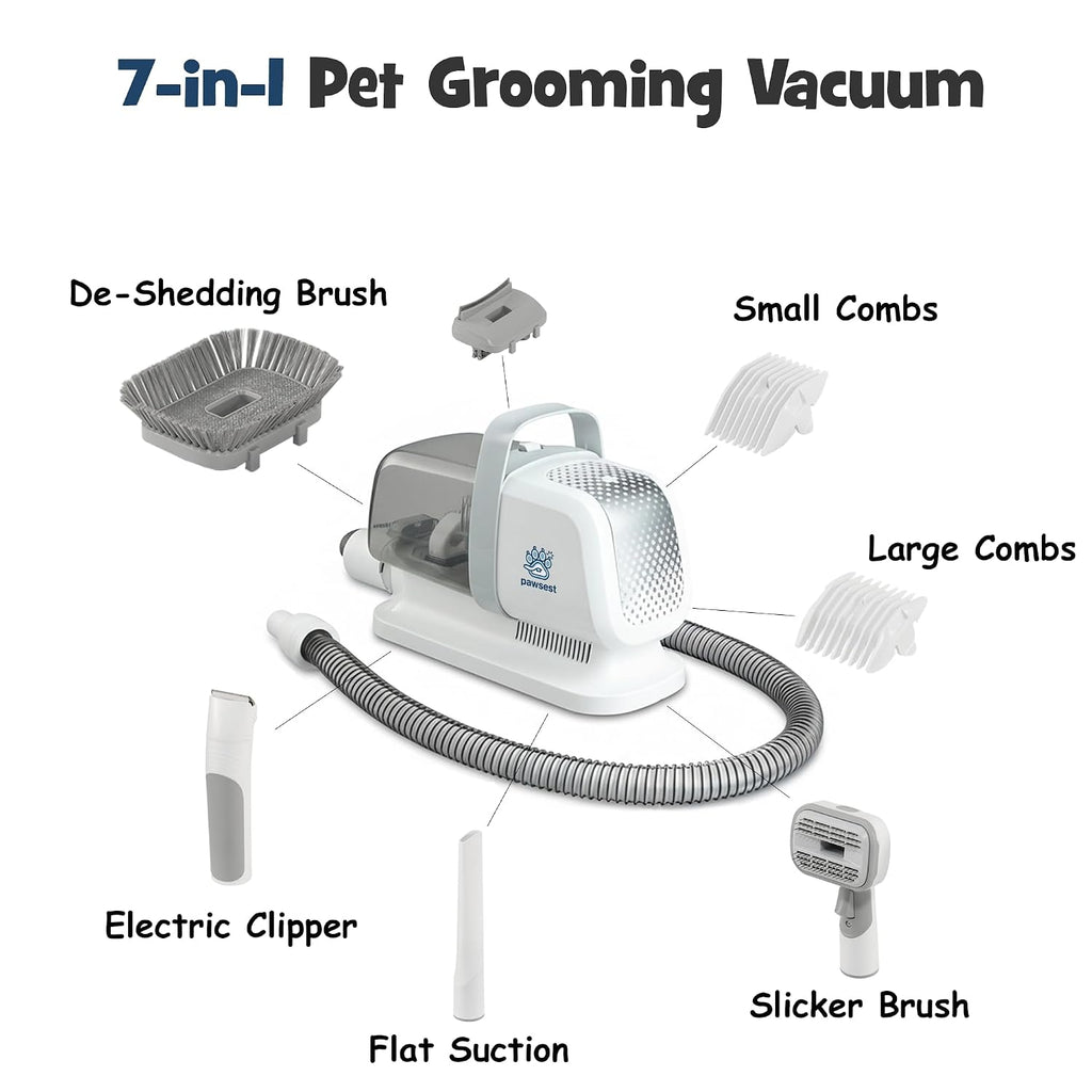 7-in-1 Dog & Cat Grooming Vacuum - Stop Fur & Anxiety at Grooming Time - with Quiet Dog Nail Grinder, Deshedding Dog Brush & Dog Hair Trimmer, Pet Hair Vacuum, 2L Dustbin