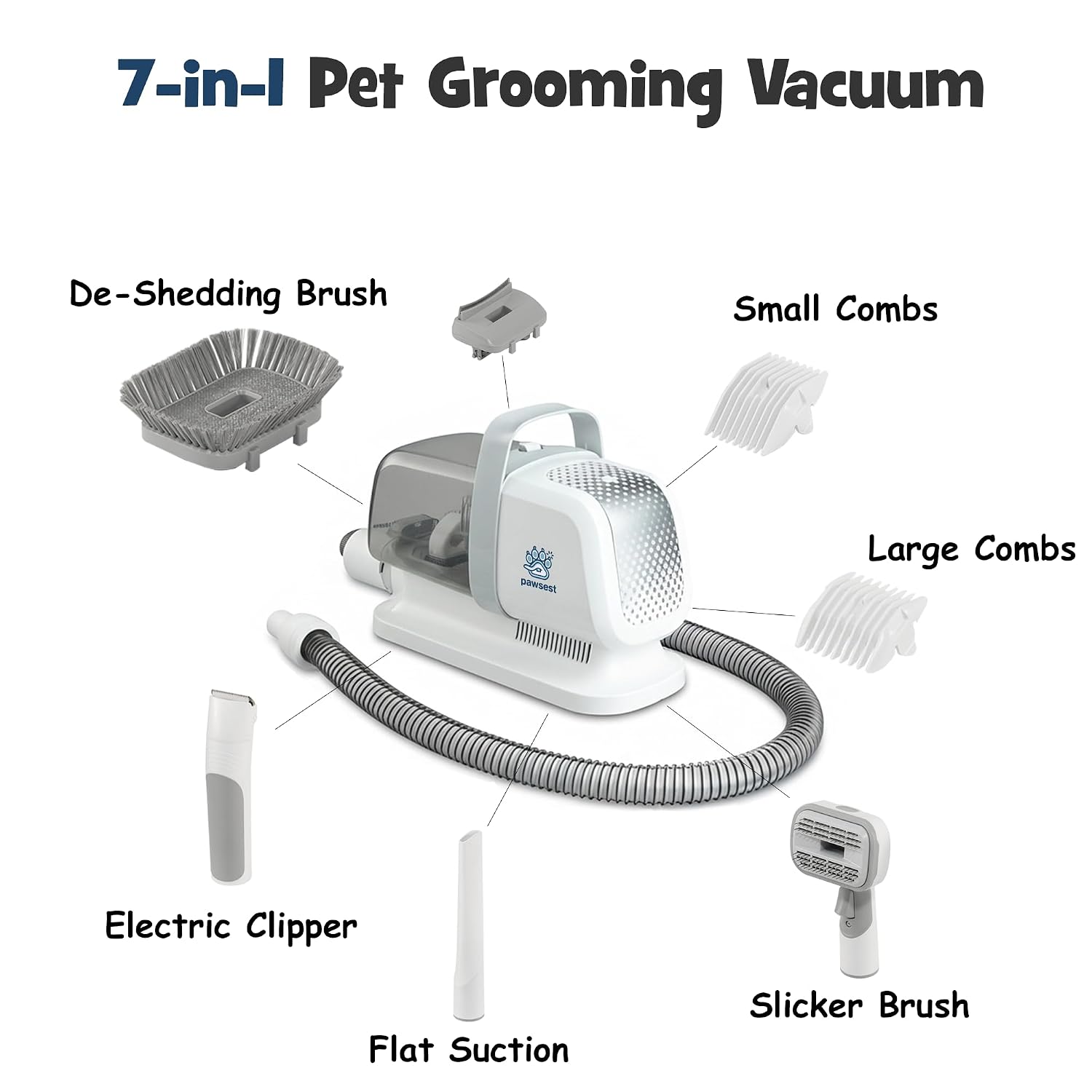 7-in-1 Dog & Cat Grooming Vacuum - Stop Fur & Anxiety at Grooming Time - with Quiet Dog Nail Grinder, Deshedding Dog Brush & Dog Hair Trimmer, Pet Hair Vacuum, 2L Dustbin