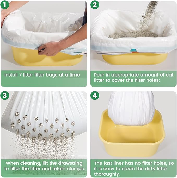 Sifting litter bags with 7-Day Litter System, Heavy Duty Thickened litter liners, 37x18 Inch (28 Pack) For Most Litter Boxes and Cat Supplies