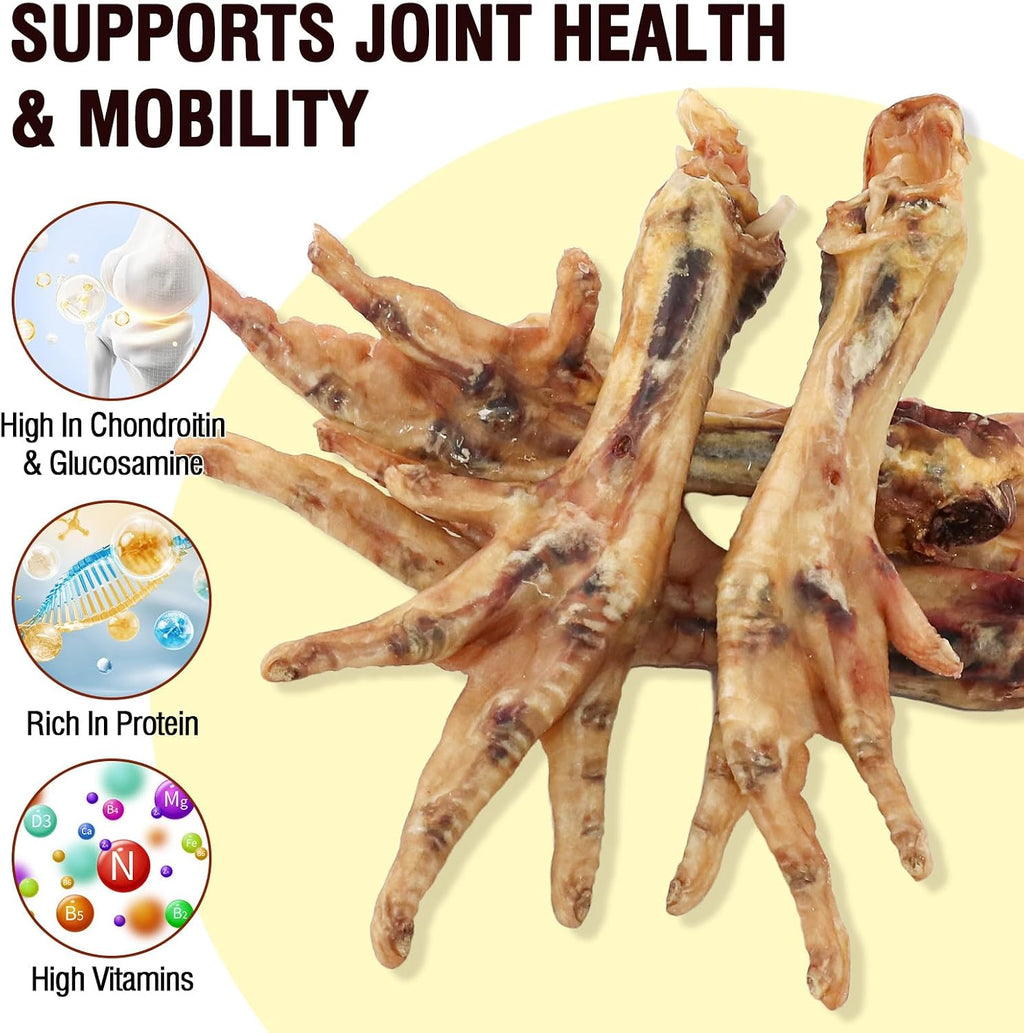 Dehydrated Chicken Feet Dog Treats - Single Ingredient Nail-Free High Protein Dog Chews, All Natural Treats for Joint & Dental Health