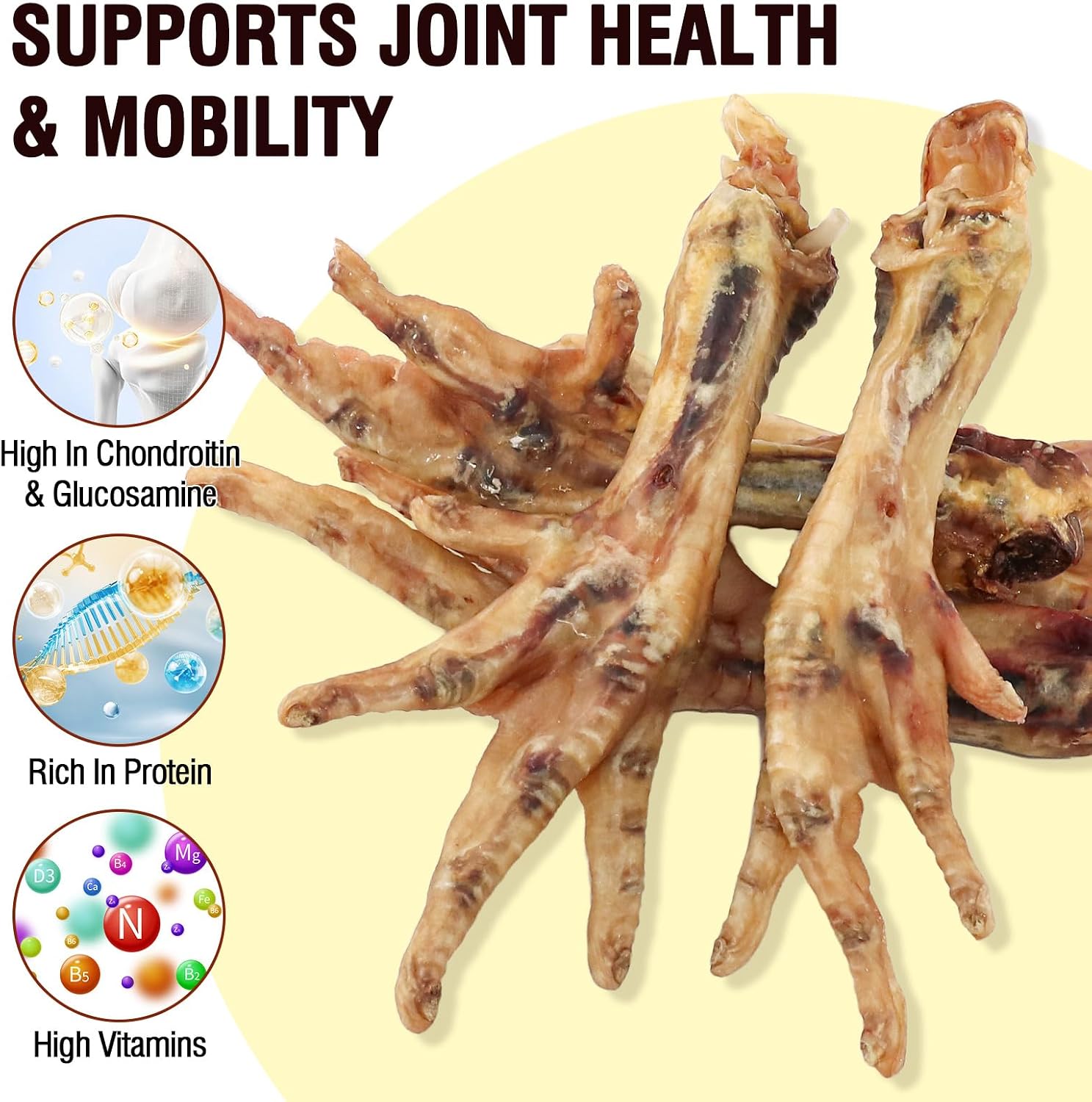 Dehydrated Chicken Feet Dog Treats - Single Ingredient Nail-Free High Protein Dog Chews, All Natural Treats for Joint & Dental Health