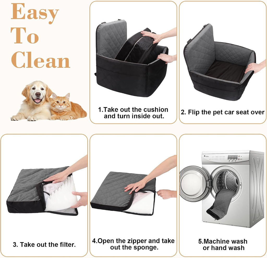 Dog Car Seat for Small/Medium Dogs,Pet Dog Booster Car Seat Puppy 15-35 lbs with Soft 4+2in Detachable Pads Detachable Elevated Cushion and Washable Cover Safety Belt Storage Pockets Easy to Install