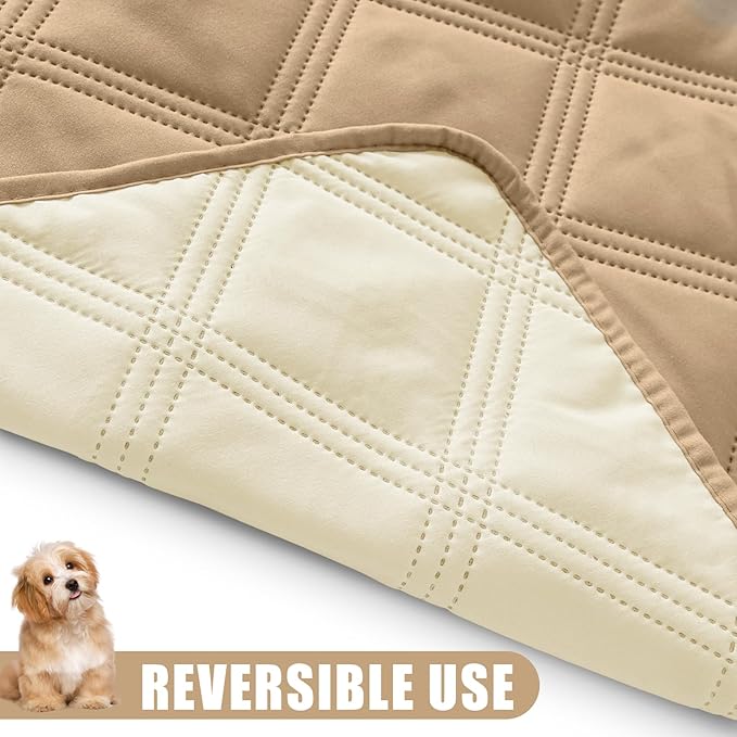 Smiry Waterproof Dog Bed Cover Blanket 82x82, Soft Reversible Pet Blanket, Washable Leakproof Cats Dogs Couch Cover for Sofa, Couch, Furniture, Camel/Beige