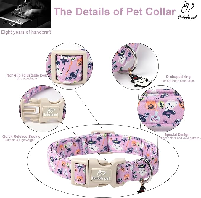 Halloween Dog Collar Cute Wizard Ghost Puppy Collar - Light Comfortable Adjustable Pet Collars for Small Medium Large Girl Boy Dogs M