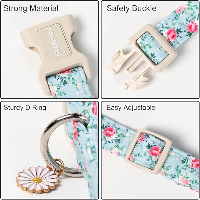 DOGWONG Floral Dog Collar, Cute Adjustable Flower Collar, Girl Female Dog Collar with Strong Plastic Buckle for Small Medium Large Dogs,L