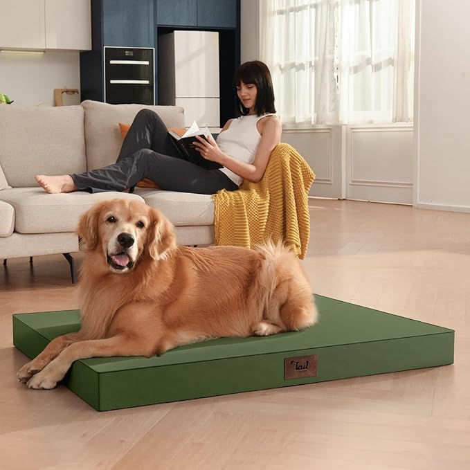 Outdoor Dog Bed for Small Dogs, Waterproof Dog Crate Bed for Medium Dogs Cats, Orthopedic Egg Crate Foam Pet Bed with Washable Removable Oxford Cover, Amy Green