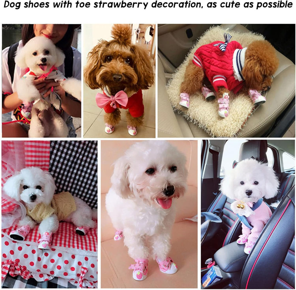 Dog Shoes, Breathable Canvas Cute Strawberry Dog Boots, Comfortable Slip Resistant Dog Boots Paw Protectors with Breathable Rubber Sole for Small Medium Large Dogs(Model 1)