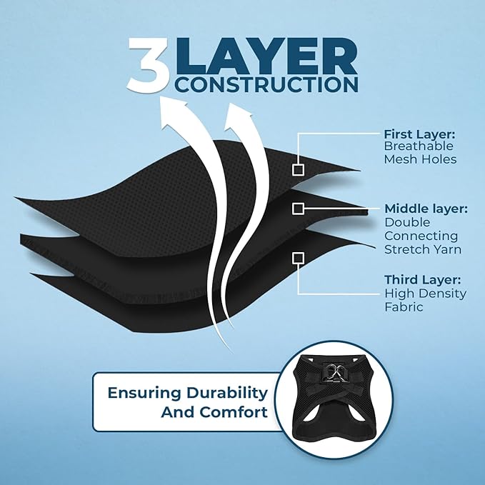 Best Pet Supplies - All Weather Mesh / Plush, Reflective, No Pull Harness for Small, Medium Dogs, Cats - Secure with Hook & Loop Fastener, Buckle, Double D-Rings - Black/Black Trim, XS