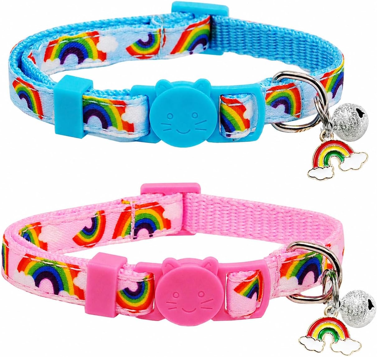2 Pack Pride Month Cat Collar, LGPT Breakaway Kitten Collars with Bell & Rainbow Charm, Adjustable 7.8-12.8 in, Soft Summer Cat Collars for Cats Kittens
