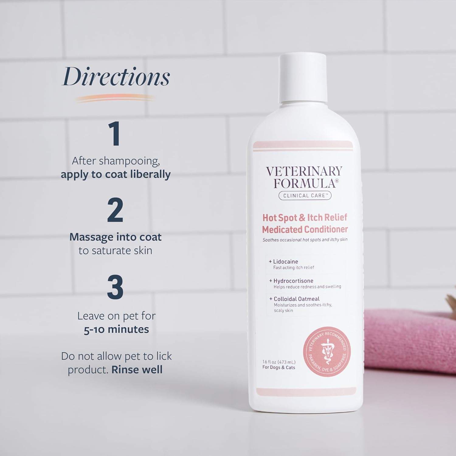 Veterinary Formula Clinical Care Hot Spot & Itch Relief Conditioner, 16 oz | Medicated oatmeal formula conditions the skin and helps alleviate itching in dogs and cats