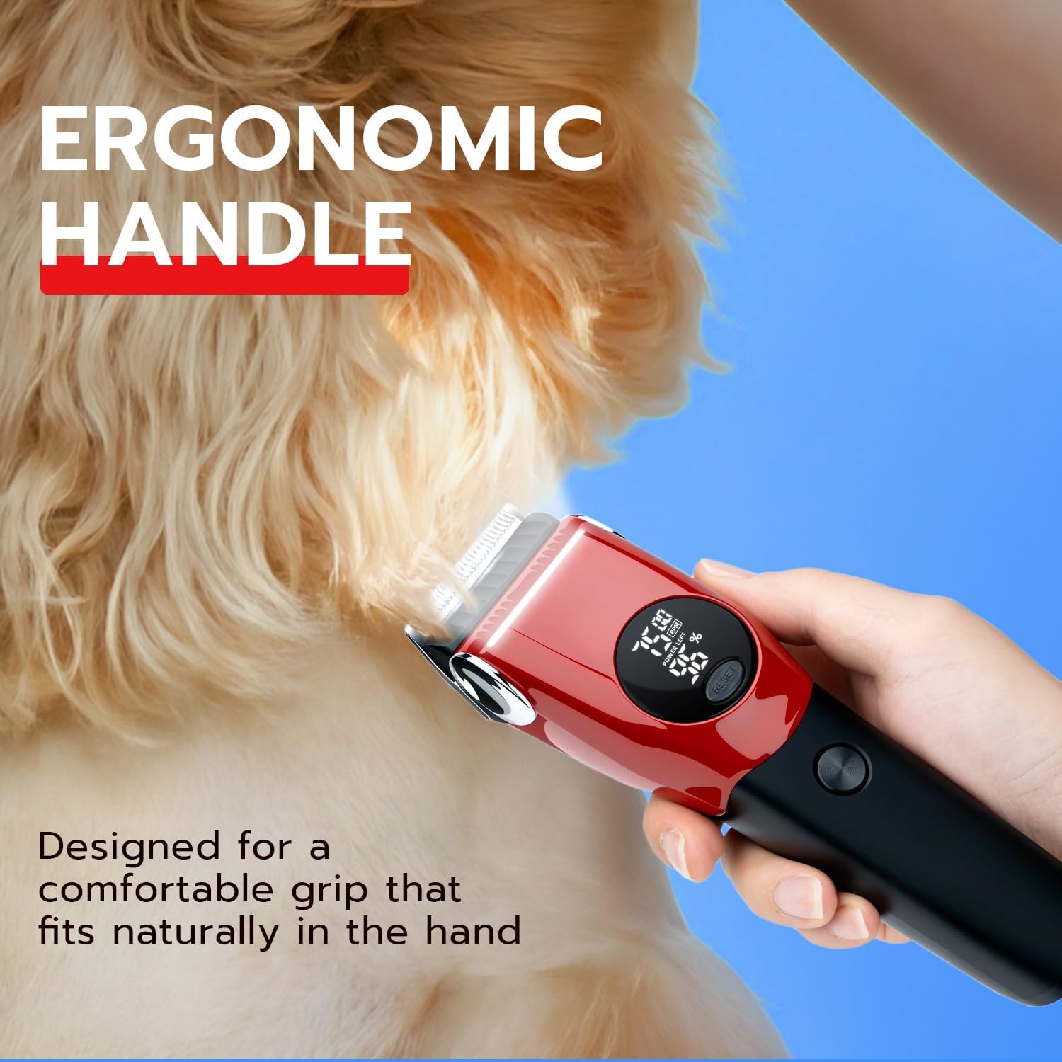 Mcbazel Dog Clippers Grooming Kit, Low Noise Rechargeable Cordless Adjustable Pet Hair Shaver Trimmers Set for Dogs, Cats and Other Pets [Red]