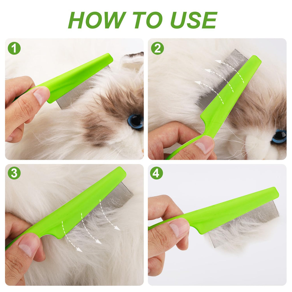 2 in 1 Multifunctional Pet Grooming Comb - Flea and Tear Stain Removal for Dogs and Cats, Dehairing for Face and Paws (Green)