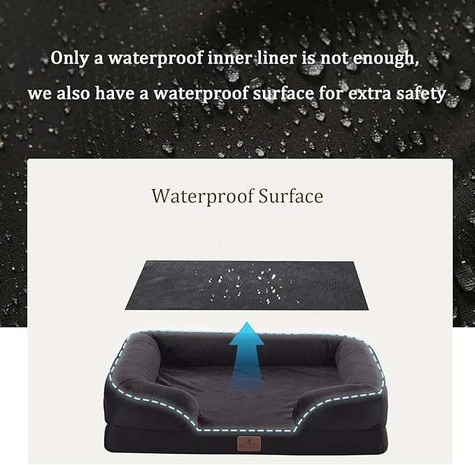Bedfolks Orthopedic Dog Bed, Waterproof Dog Sofa Bed for Small Dogs & Cats, Egg Foam Pet Couch Bed with Removable Washable Cover and Nonslip Bottom, Black