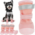 Breathable Mesh Boots for Dogs, Reflective Summer Puppy Booties | Adjustable, Anti Slip Paw Protectors for Hot Asphalt Sidewalk Walking, Pink, Size 1