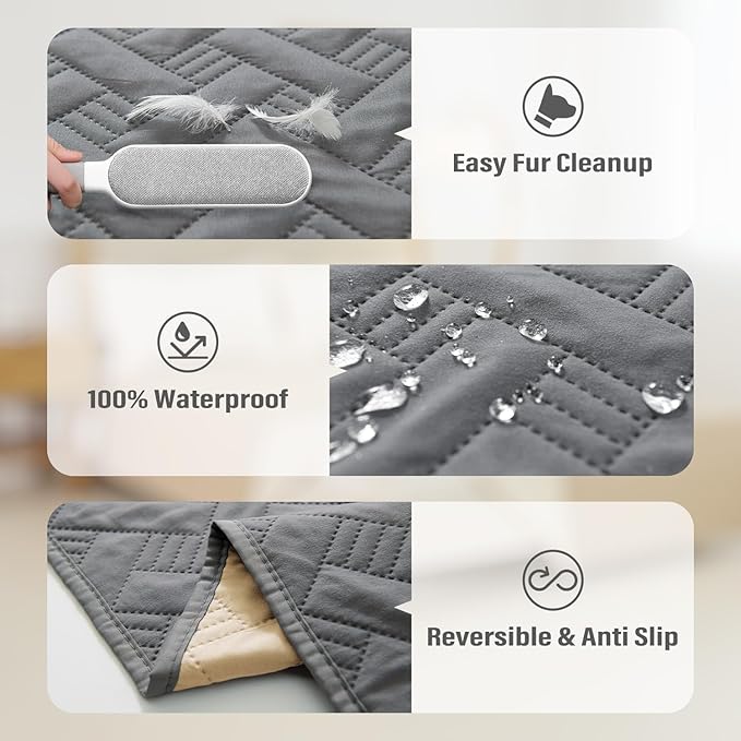 BOCTOPUG Dog Bed Cover for Pets Blankets Rug Pads for Couch Protection Waterproof Bed Covers Dog Blanket Furniture Protector Reusable Changing Pad (Dark Grey+Beige, 82"x102")