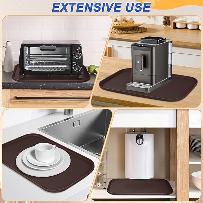 Silicone Pet Feeding Mat with Raised Edge for Food and Water, Dog Bowl Mats, Cat Bowls Placemat with High Lip for Floor Waterproof, Rubber Tray for Cats and Dogs 22 x 14 x0.8 Dark Brown