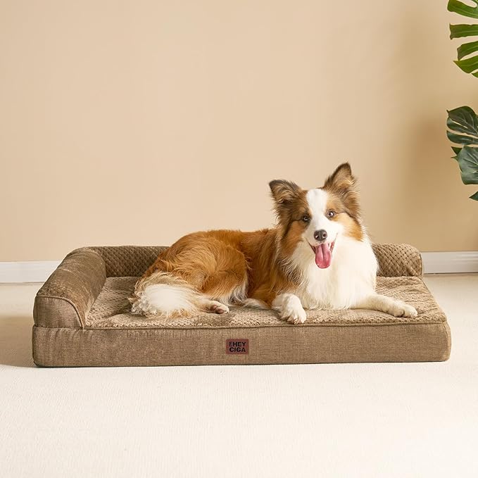 EHEYCIGA XXL Dog Bed Memory Foam, Orthopedic Giant Dog Bed Jumbo with Washable Removable Cover, Waterproof Pet Sofa Couch with Nonskid Bottom, 48x35x7.5, Camel