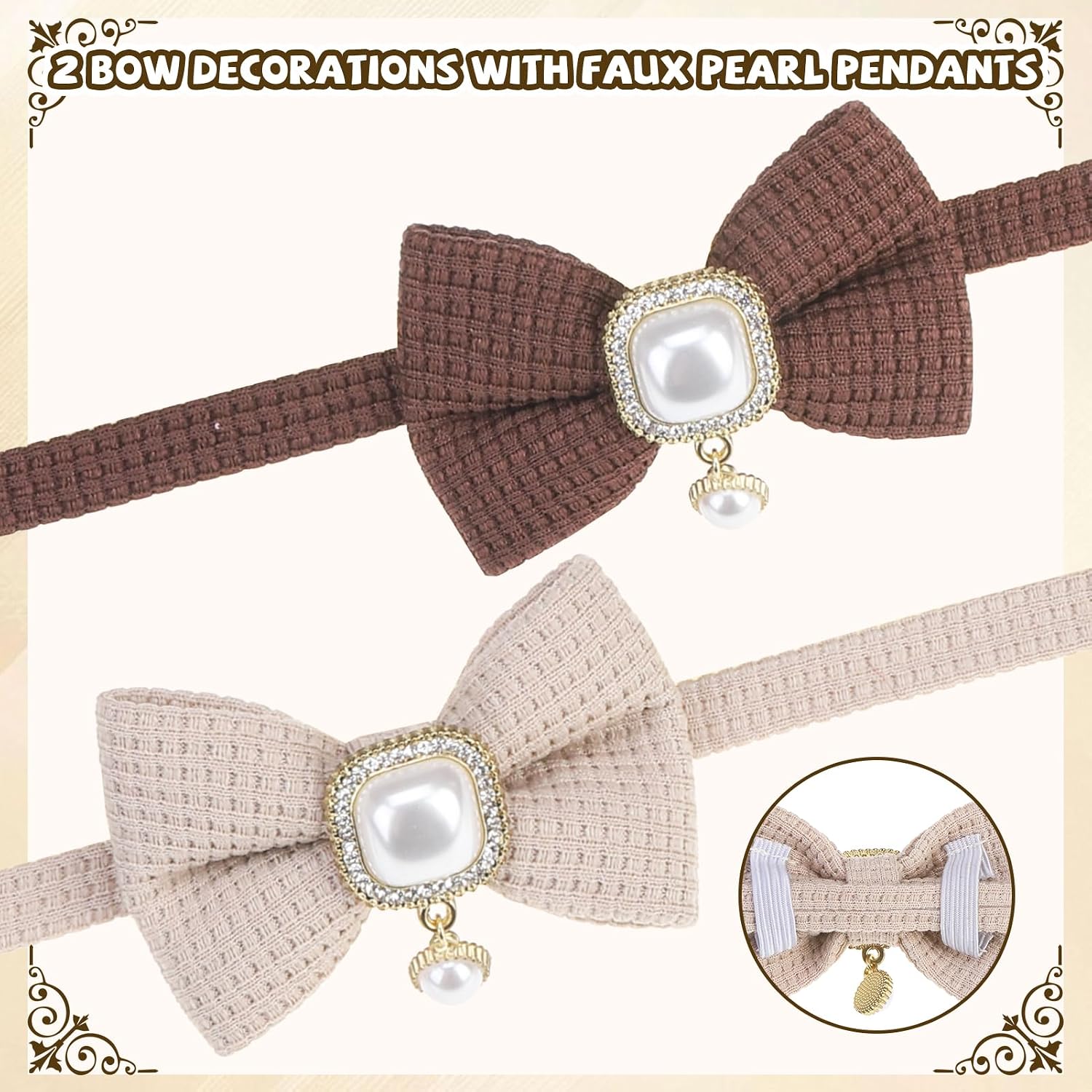 PUPTECK Cat Collar Breakaway with Bells, Adjustable Kitten Collar Outfit | for Girl Boy Small Pet Puppy Bunny, Cute Costume Accessory with Safety Release Buckle (Bowtie-Waffle Weave)