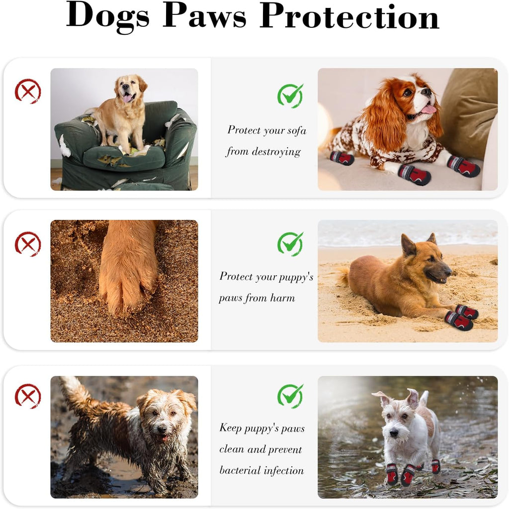 Dog Shoes for Large Dogs, Anti-Slip Waterproof Dog Boots & Paw Protectors with Full Toe Coverage Design, Dog Shoes for Hot Pavement and Winter Snow Hiking with Reflective Straps（red,3#