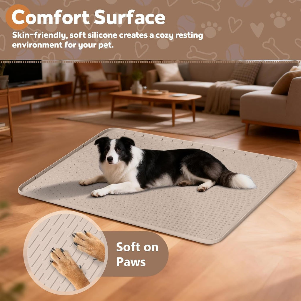Silicone Dog Crate Mat 40"x 28" Under Dog Crate Kennel Pad Mat, Khaki | Extra Large Dog Cage Mat, Non-Slip Waterproof Dog Playpen Mat, Reusable Washable Dog Mat for Crate, Protect Floors
