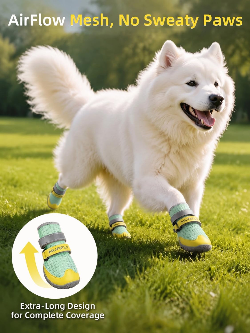 Huafly Dog Shoes for Large Medium Small Dogs,Adjustable Reflective Mesh Breathable Boots & Paw Protectors for Hot Pavement Summer,Anti-Slip Booties for Hard Floors Walking Running Hiking (Size 6)