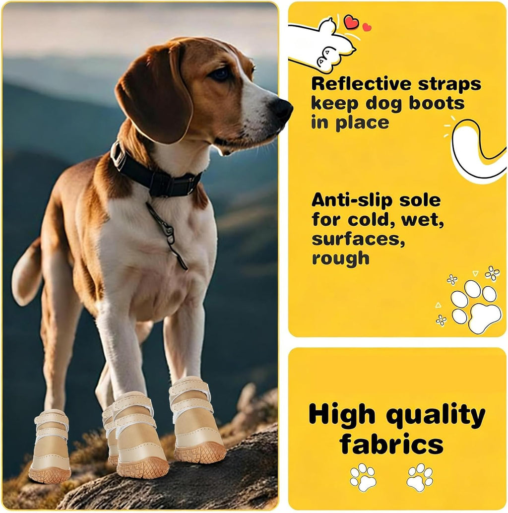 Dog Shoes for Small Dogs, Dog Boots & Paw Protectors for Hot Pavement Winter Snow Hiking, Anti-Slip Dog Booties for Hardwood Floor Pink Brown Size 2