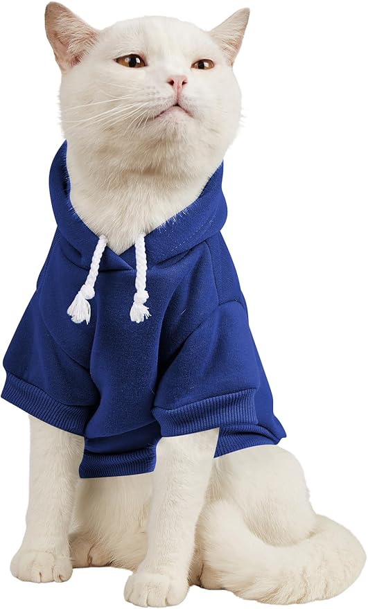 QWINEE Basic Dog Hoodie Sweatshirt Puppy Sweater Warm Cat Costumes Pet Clothes for Chihuahua Puppy Kitten Small Medium Dogs Royal Blue X-Large