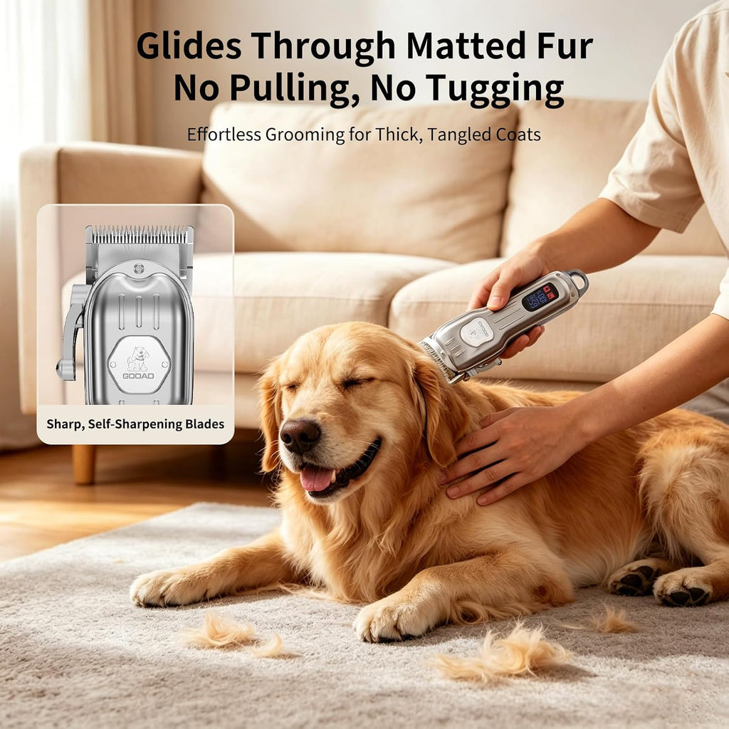 Dog Cordless Grooming Kit Low Noise for Heavy Thick Hair&Coats | <55dB Quiet, 240Min Runtime,LED Display,8 Combs,Stainless Steel Blade,Dog Trimmer for Thick/Matted/Knotted/Hair(Sliver)