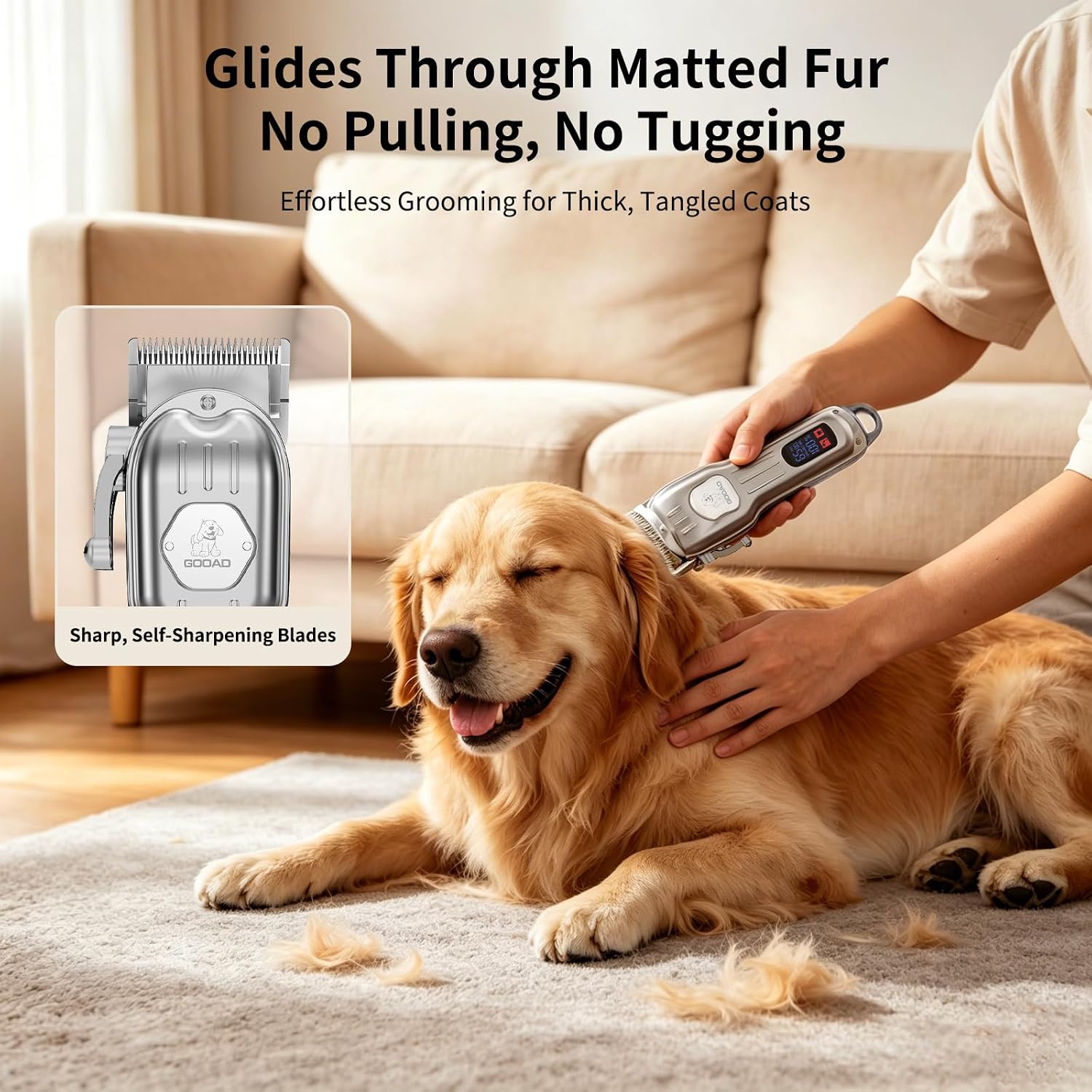 Dog Cordless Grooming Kit Low Noise for Heavy Thick Hair&Coats | <55dB Quiet, 240Min Runtime,LED Display,8 Combs,Stainless Steel Blade,Dog Trimmer for Thick/Matted/Knotted/Hair(Sliver)