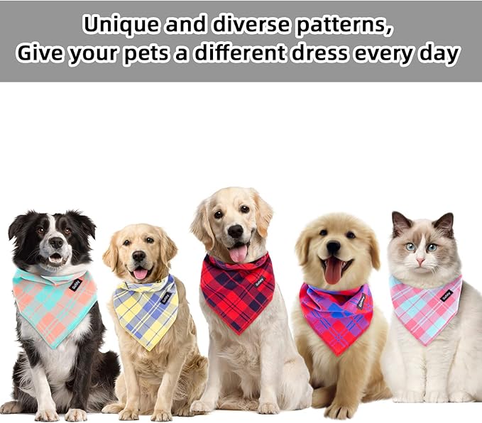 Small Dog Bandanas -5PCS Birthday Gift Puppy Bandana Vibrant Color Plaid Printing Adjustable Scarf Bib Handkerchief Accessories for Small XSmall Dog Cat pet