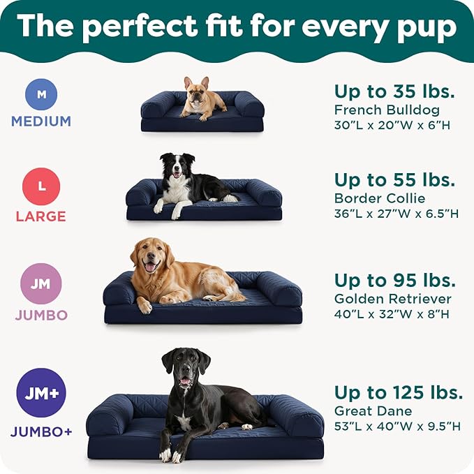 Furhaven Orthopedic Dog Bed for Large/Medium Dogs w/ Removable Bolsters & Washable Cover, For Dogs Up to 55 lbs - Quilted Sofa - Coffee, Large, (Quilted) Coffee