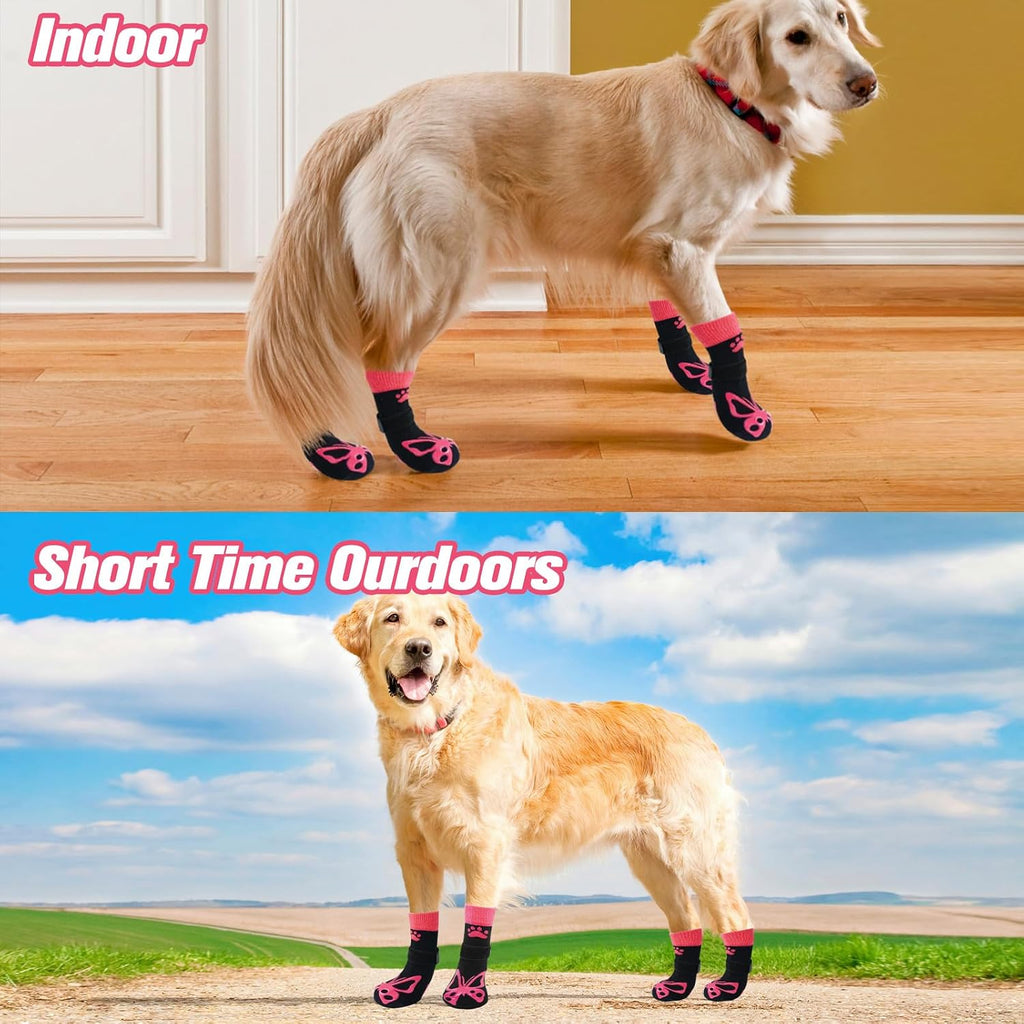 Anti Slip Dog Socks to Prevent Licking Paws for Hot Pavement | Dog Shoes Double Sides Dog Boots & Paw Protectors Booties for Hardwood Floors with Grip Small Medium Large Senior Dogs S
