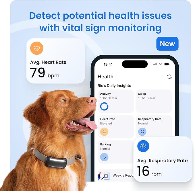 Tractive Smart Dog GPS Tracker | Live Pet Tracker with Virtual Fence | Vital Signs Monitoring of Heart & Respiratory Rate | Bark Monitoring | Dog Collar Attachment (Black)