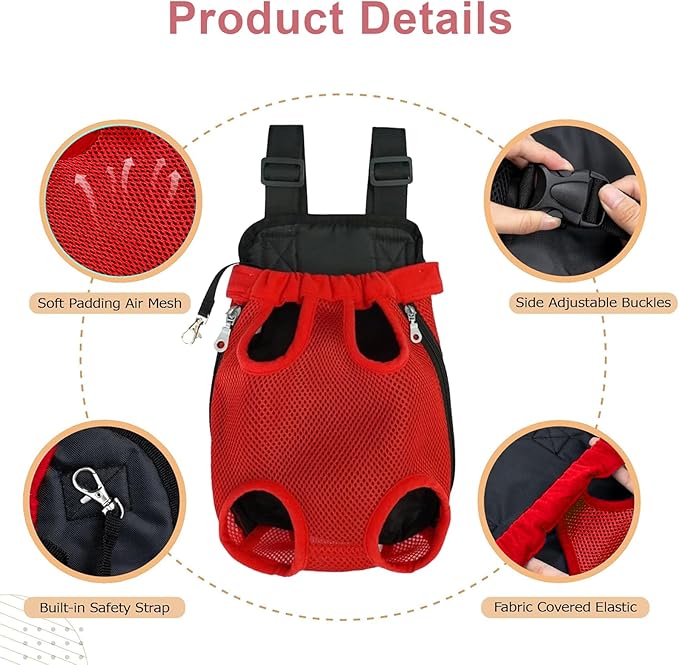 Dog Carrier Backpack, Adjustable Puppy Front Carrier Backpack, Ventilated Dog Chest Carrier for Hiking Camping Travel, Sling Bag for Small Medium Dog Cat Rabbit Puppies, Suit 13-15 lbs (Pink, XL)