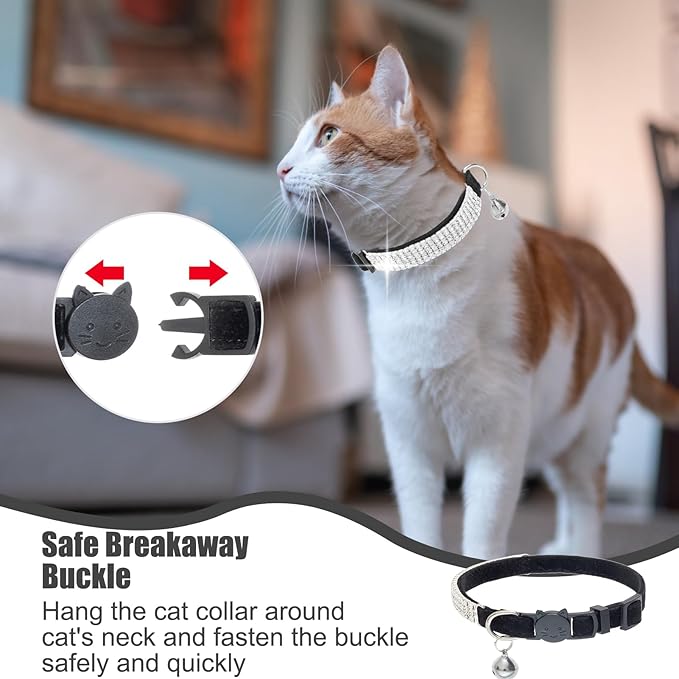 EXPAWLORER Soft Velvet Safe Cat Collars for Girl Cats - Rhinestones Bling Diamante Adjustable Collars Breakaway- Chirstmas Cat Clollar Gifts with Bells for Boy Cats Kitty and Small Dogs