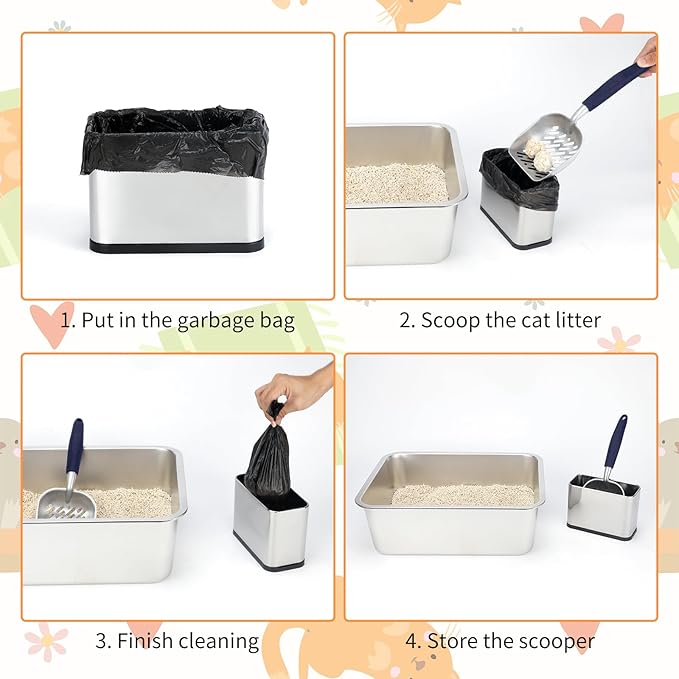Heavy-Duty Cat Litter Scoop with Holder,Metal Cat Scooper Holder Trash Container,Aluminum Kitty Poop Sifting Shovel Captures All Clumps,Speed Sifter Litter Box Scooper with Cats Caddy(Blue)