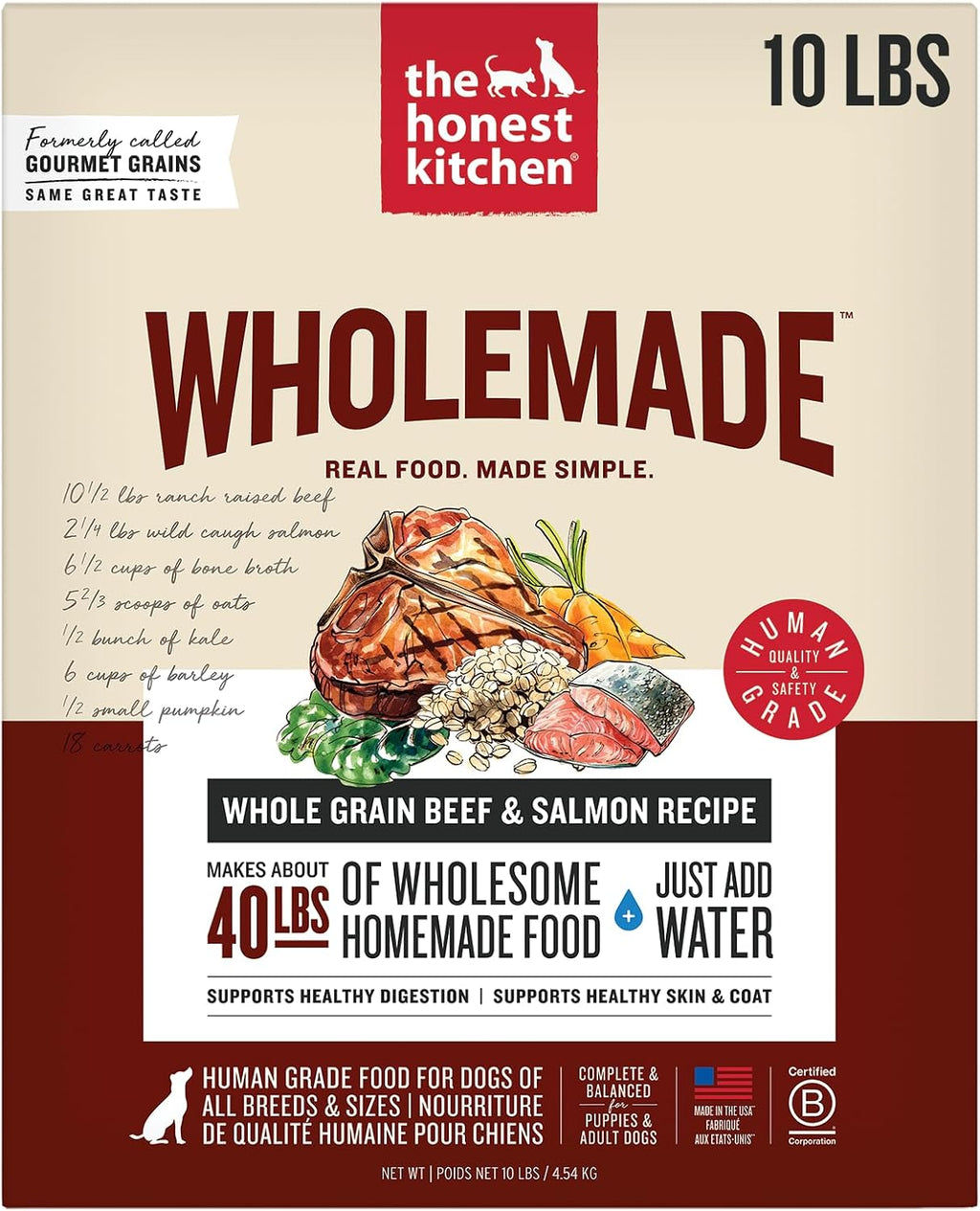 The Honest Kitchen Human Grade Wholemade™ Whole Grain Dehydrated Dog Food - Beef & Salmon, 10 Pound Box