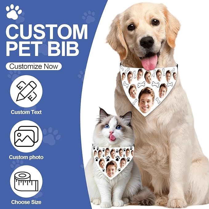 Funny Personalized Dog Bandana Custom Face Design, Custom Dog Bandana with Name, Pet Scarf for Small Medium Large Dogs Personalized Pet Accessories(Funny Style, X-Large)