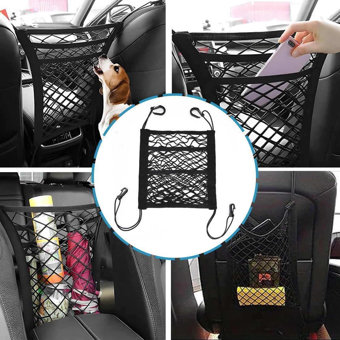 Car Pet Barrier for Toyota Sienna 2021-2025 2026, Dog Net Organizer Back Seat Mesh Divider Puppy Guard Automotive Storage Bag 3-Layer Stretchable Cargo Netting